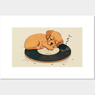 Serenity Unleashed: Sleeping Puppy on Vintage Vinyl Record Art Print Posters and Art